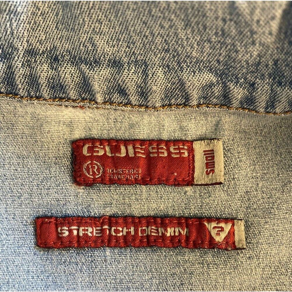 Vintage Guess Denim Jean Jacket Size SMALL Made in USA Distressed Med Wash Women - Picture 9 of 12